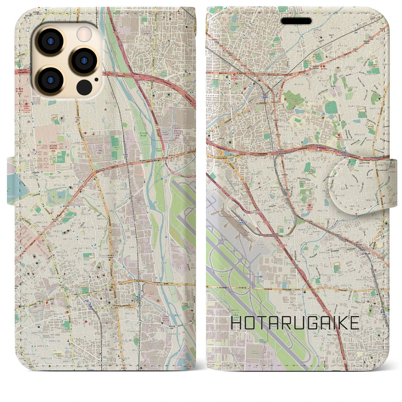 【蛍池(大阪府)】地図柄iPhoneケース(手帳タイプ)ナチュラル・iPhone 12 Pro Max 用