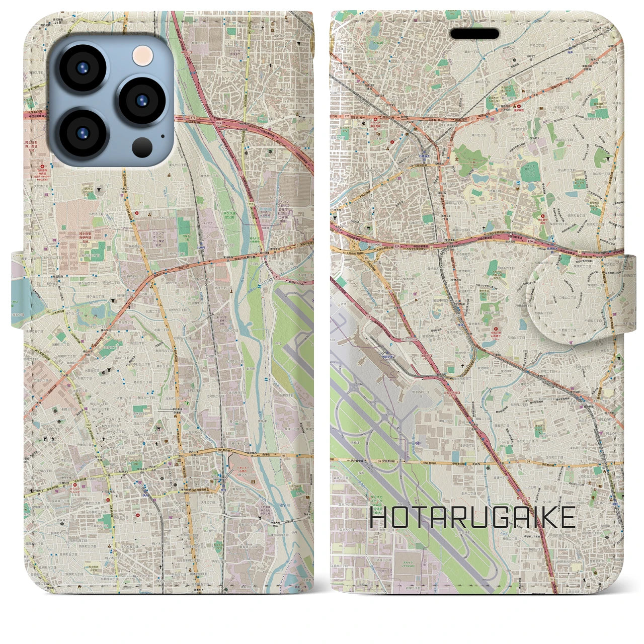 【蛍池(大阪府)】地図柄iPhoneケース(手帳タイプ)ナチュラル・iPhone 13 Pro Max 用