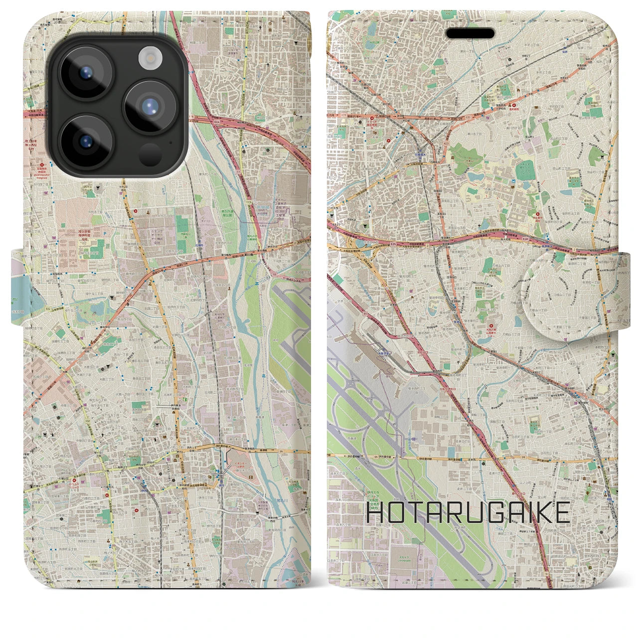 【蛍池(大阪府)】地図柄iPhoneケース(手帳タイプ)ナチュラル・iPhone 15 Pro Max 用
