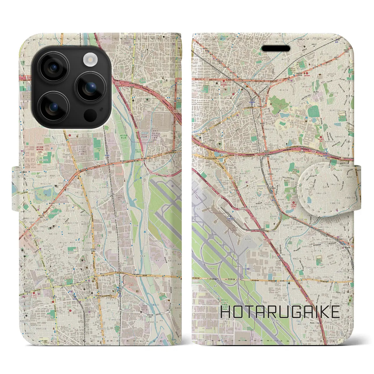 【蛍池(大阪府)】地図柄iPhoneケース(手帳タイプ)ナチュラル・iPhone 16 用