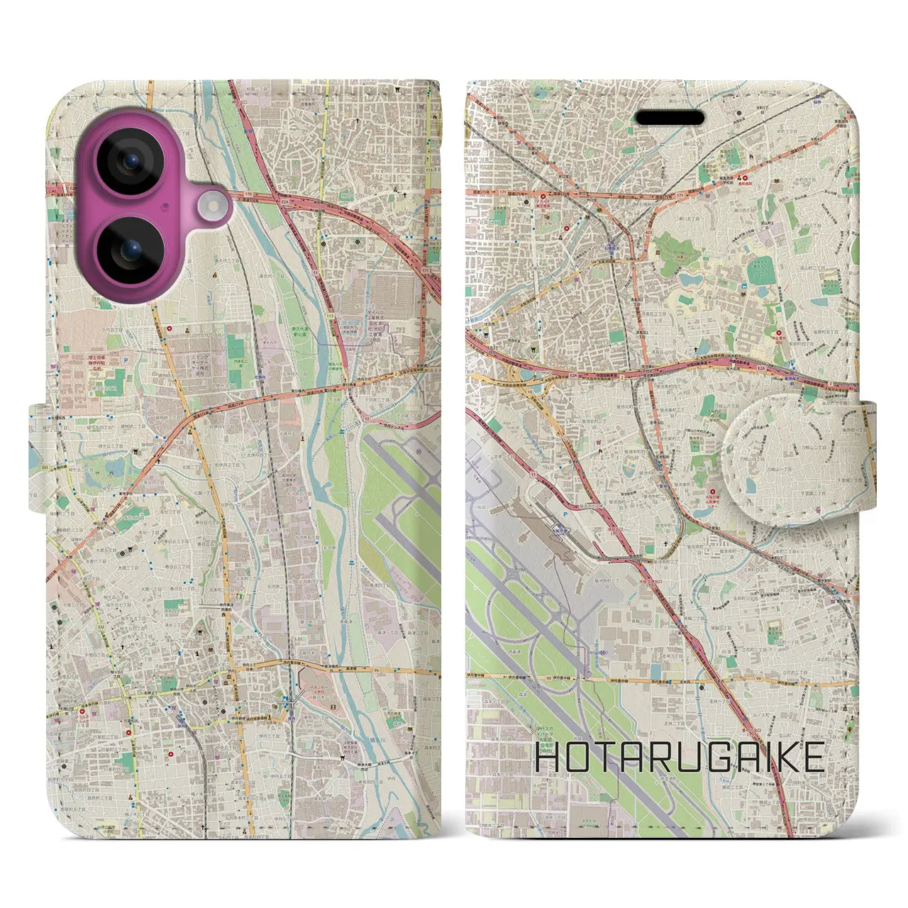 【蛍池(大阪府)】地図柄iPhoneケース(手帳タイプ)ナチュラル・iPhone 16 Pro 用