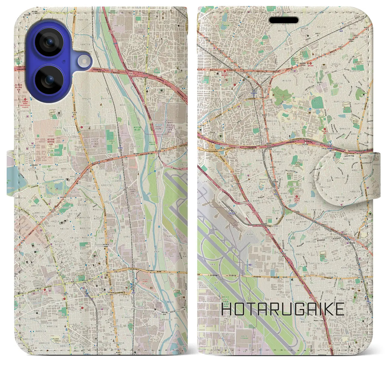 【蛍池(大阪府)】地図柄iPhoneケース(手帳タイプ)ナチュラル・iPhone 16 Pro Max 用