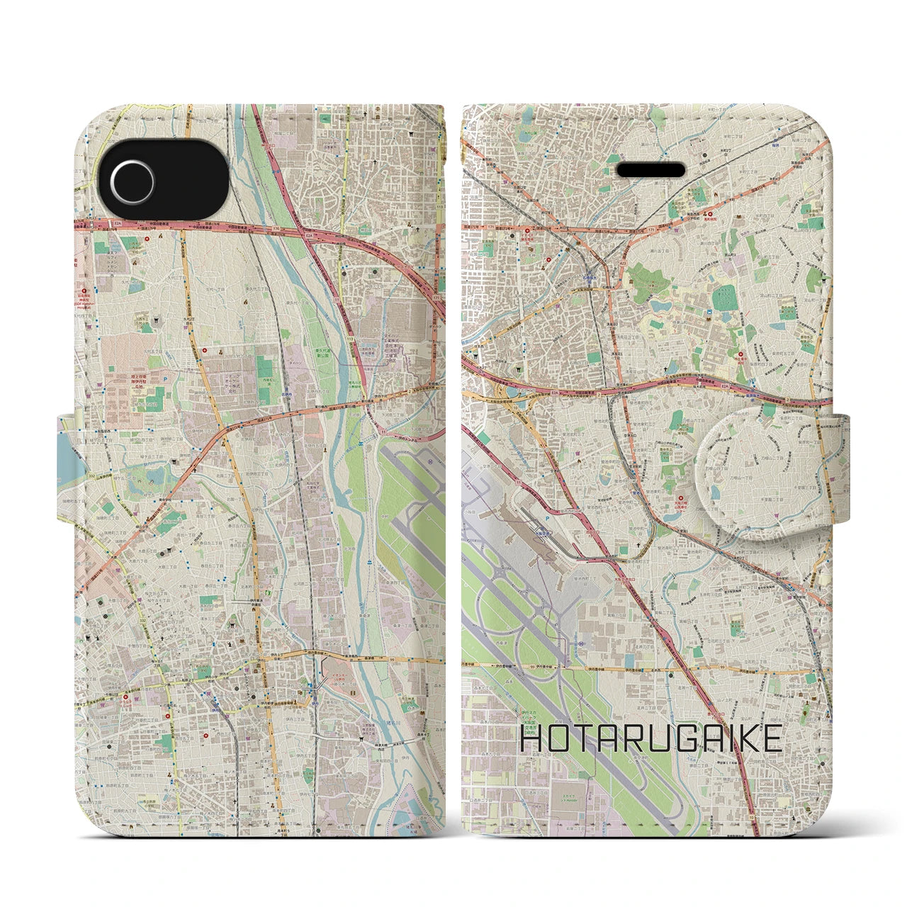 【蛍池(大阪府)】地図柄iPhoneケース(手帳タイプ)ナチュラル・iPhone SE(第3 / 第2世代) / 8 / 7 / 6s / 6 用