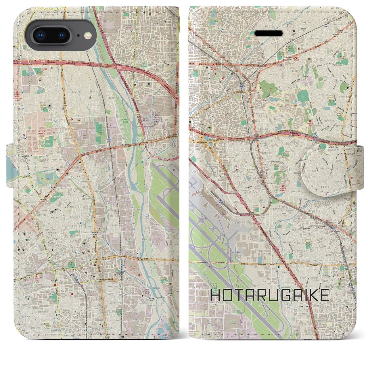 【蛍池(大阪府)】地図柄iPhoneケース(手帳タイプ)ナチュラル・iPhone 8Plus /7Plus / 6sPlus / 6Plus 用