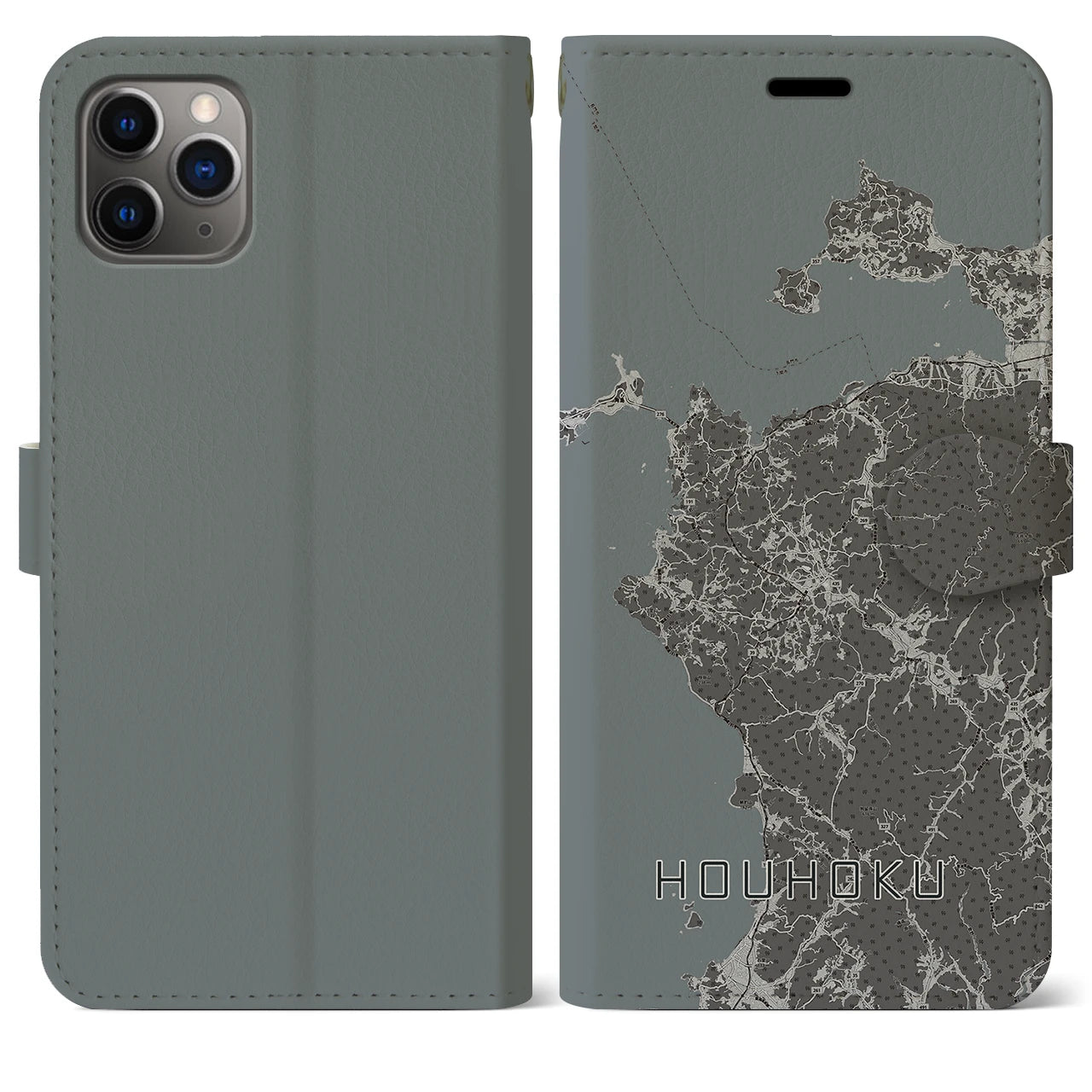 【豊北(山口県)】地図柄iPhoneケース(手帳タイプ)モノトーン・iPhone 11 Pro Max 用