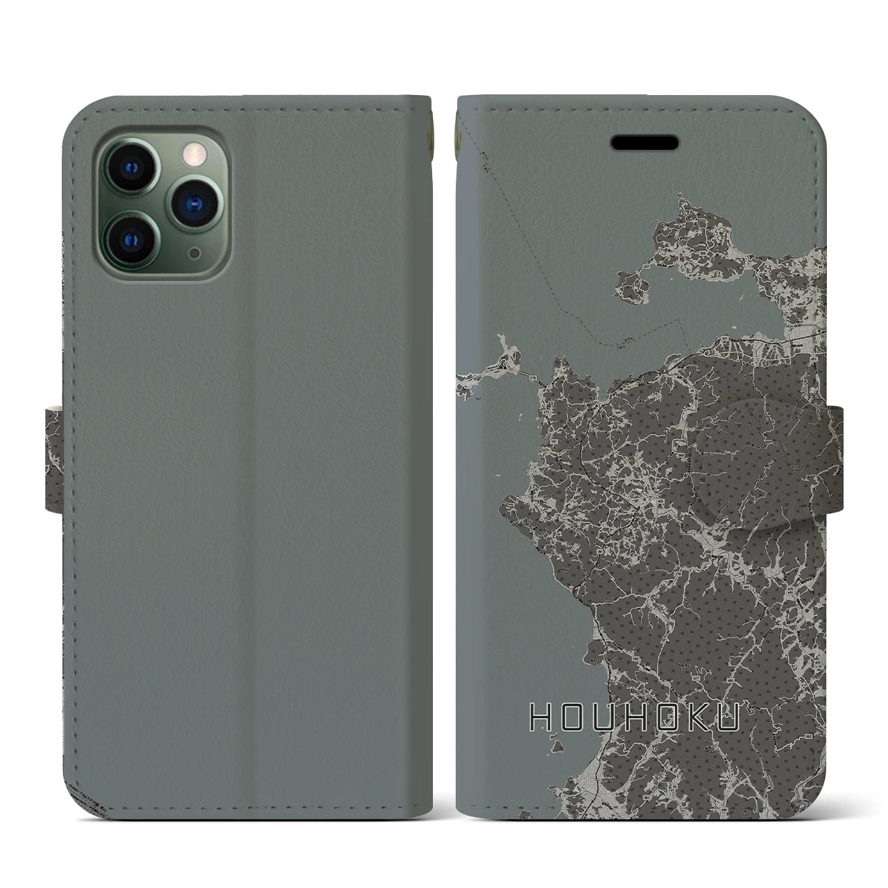 【豊北(山口県)】地図柄iPhoneケース(手帳タイプ)モノトーン・iPhone 11 Pro 用