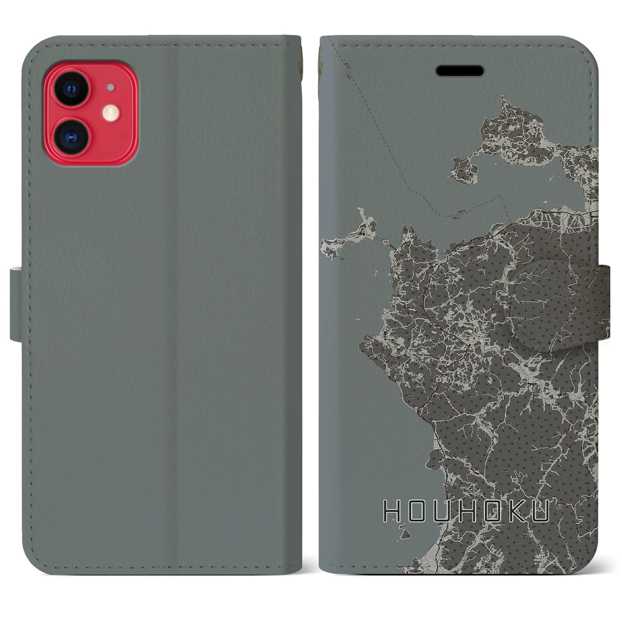 【豊北(山口県)】地図柄iPhoneケース(手帳タイプ)モノトーン・iPhone 11 用