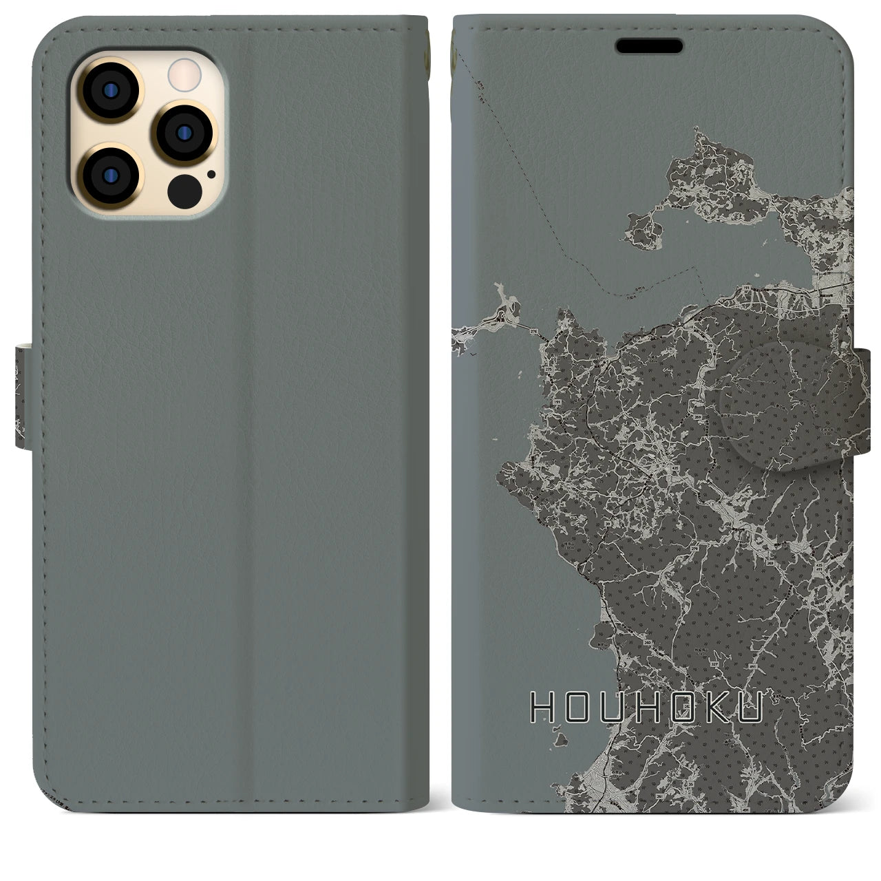 【豊北(山口県)】地図柄iPhoneケース(手帳タイプ)モノトーン・iPhone 12 Pro Max 用