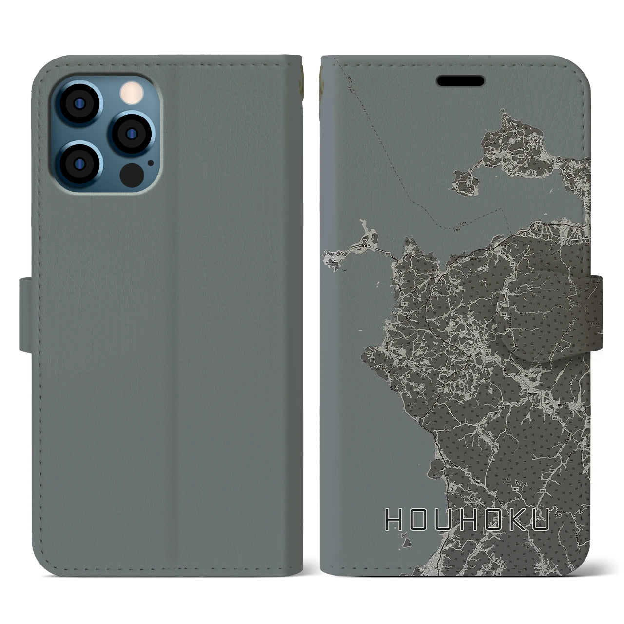 【豊北(山口県)】地図柄iPhoneケース(手帳タイプ)モノトーン・iPhone 12 / 12 Pro 用