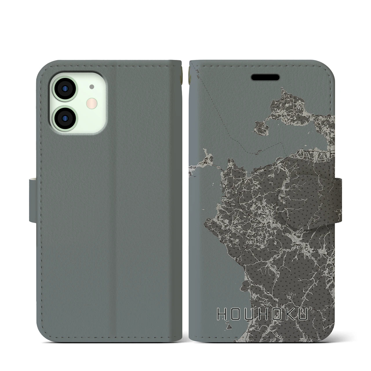 【豊北(山口県)】地図柄iPhoneケース(手帳タイプ)モノトーン・iPhone 12 mini 用