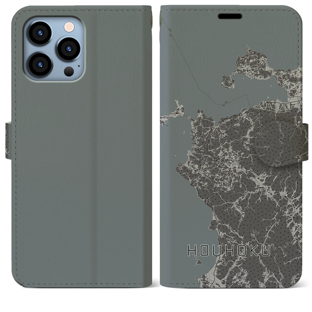 【豊北(山口県)】地図柄iPhoneケース(手帳タイプ)モノトーン・iPhone 13 Pro Max 用