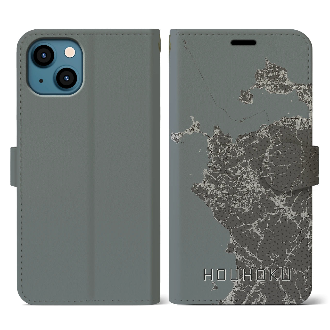 【豊北(山口県)】地図柄iPhoneケース(手帳タイプ)モノトーン・iPhone 13 用