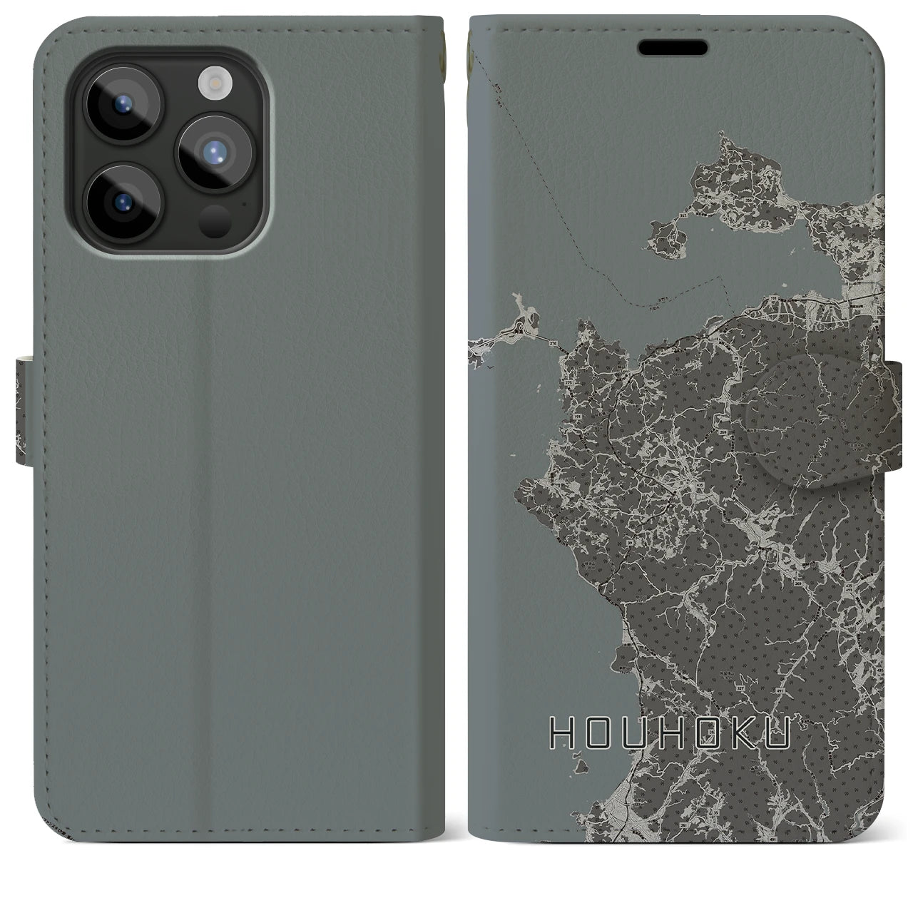 【豊北(山口県)】地図柄iPhoneケース(手帳タイプ)モノトーン・iPhone 15 Pro Max 用