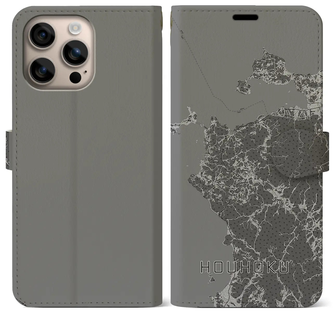 【豊北(山口県)】地図柄iPhoneケース(手帳タイプ)モノトーン・iPhone 16 Plus 用