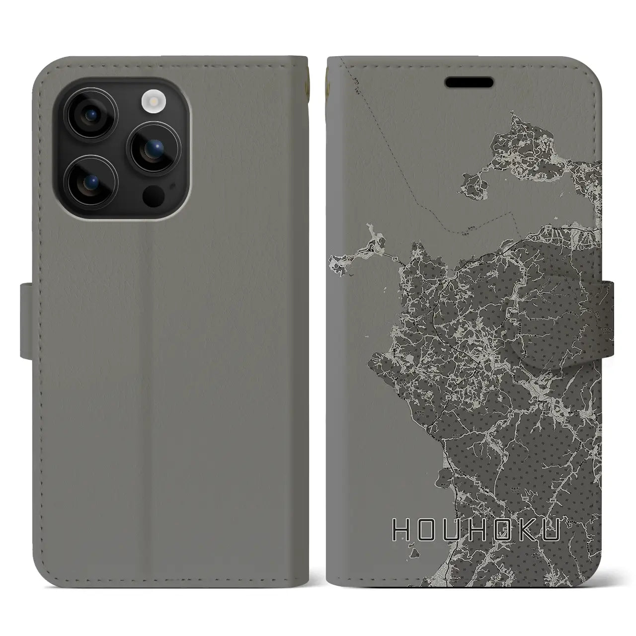 【豊北(山口県)】地図柄iPhoneケース(手帳タイプ)モノトーン・iPhone 16 用