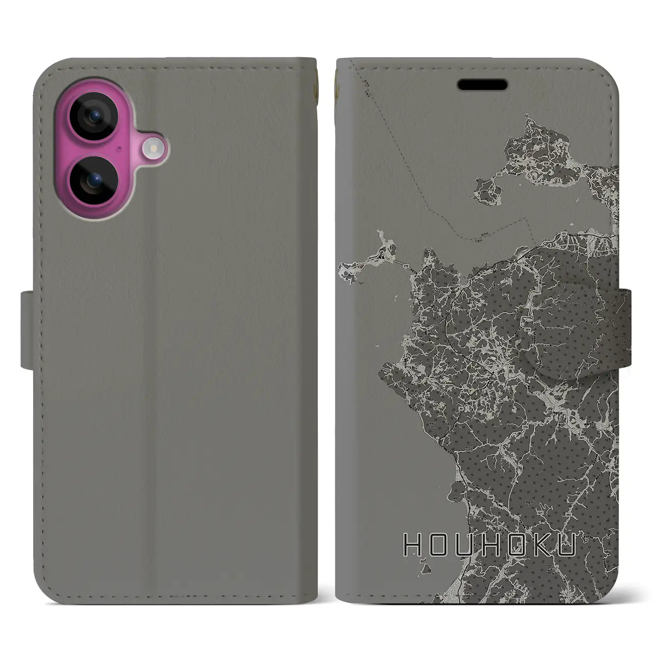 【豊北(山口県)】地図柄iPhoneケース(手帳タイプ)モノトーン・iPhone 16 Pro 用