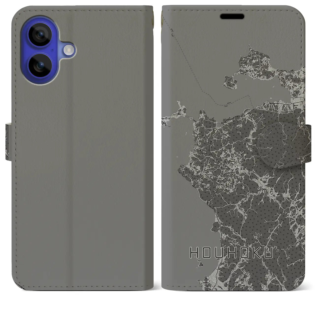 【豊北(山口県)】地図柄iPhoneケース(手帳タイプ)モノトーン・iPhone 16 Pro Max 用