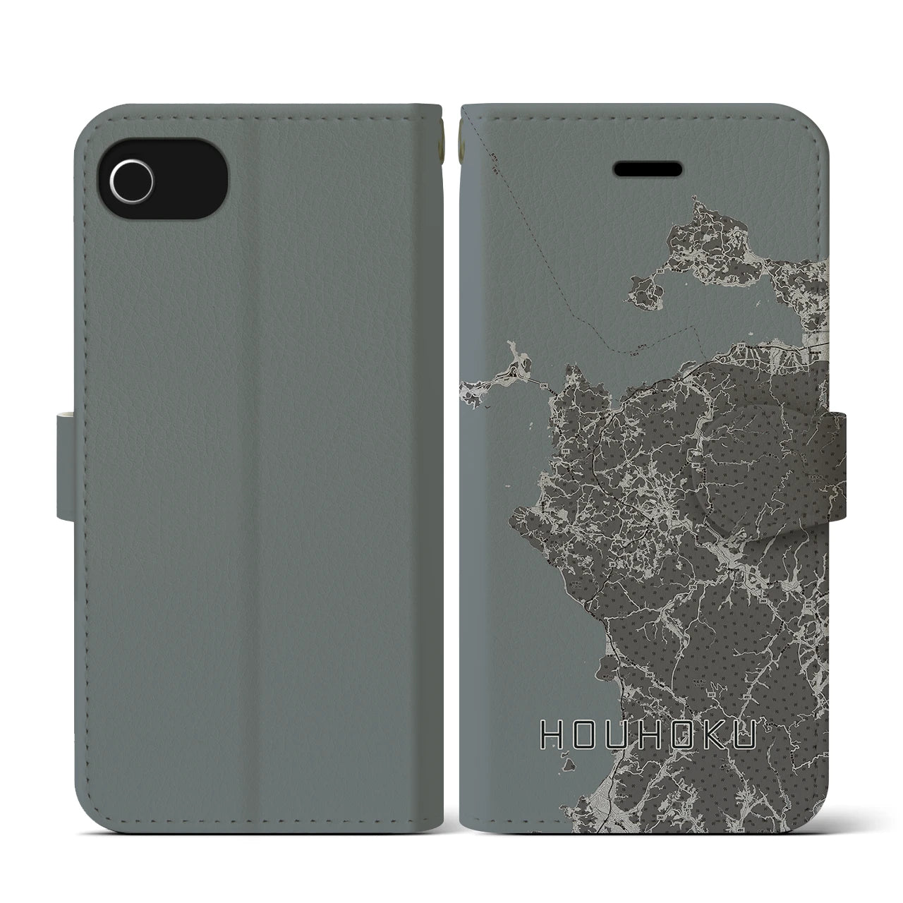 【豊北(山口県)】地図柄iPhoneケース(手帳タイプ)モノトーン・iPhone SE(第3 / 第2世代) / 8 / 7 / 6s / 6 用