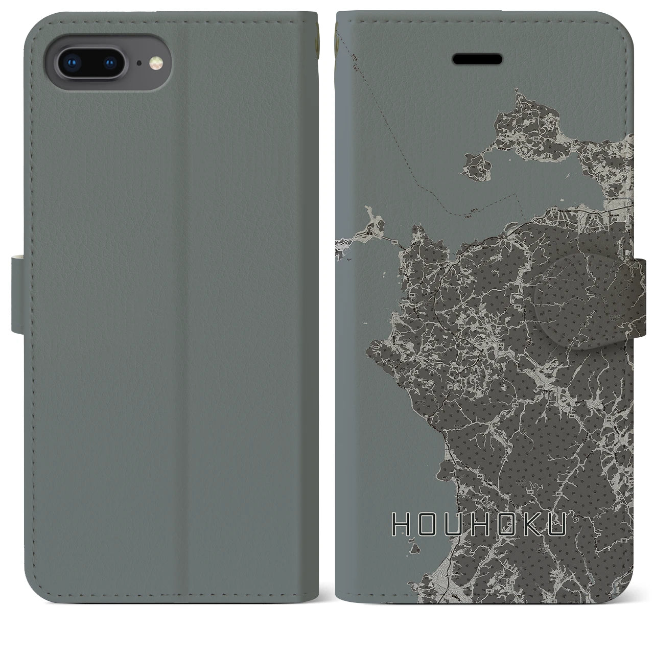 【豊北(山口県)】地図柄iPhoneケース(手帳タイプ)モノトーン・iPhone 8Plus /7Plus / 6sPlus / 6Plus 用