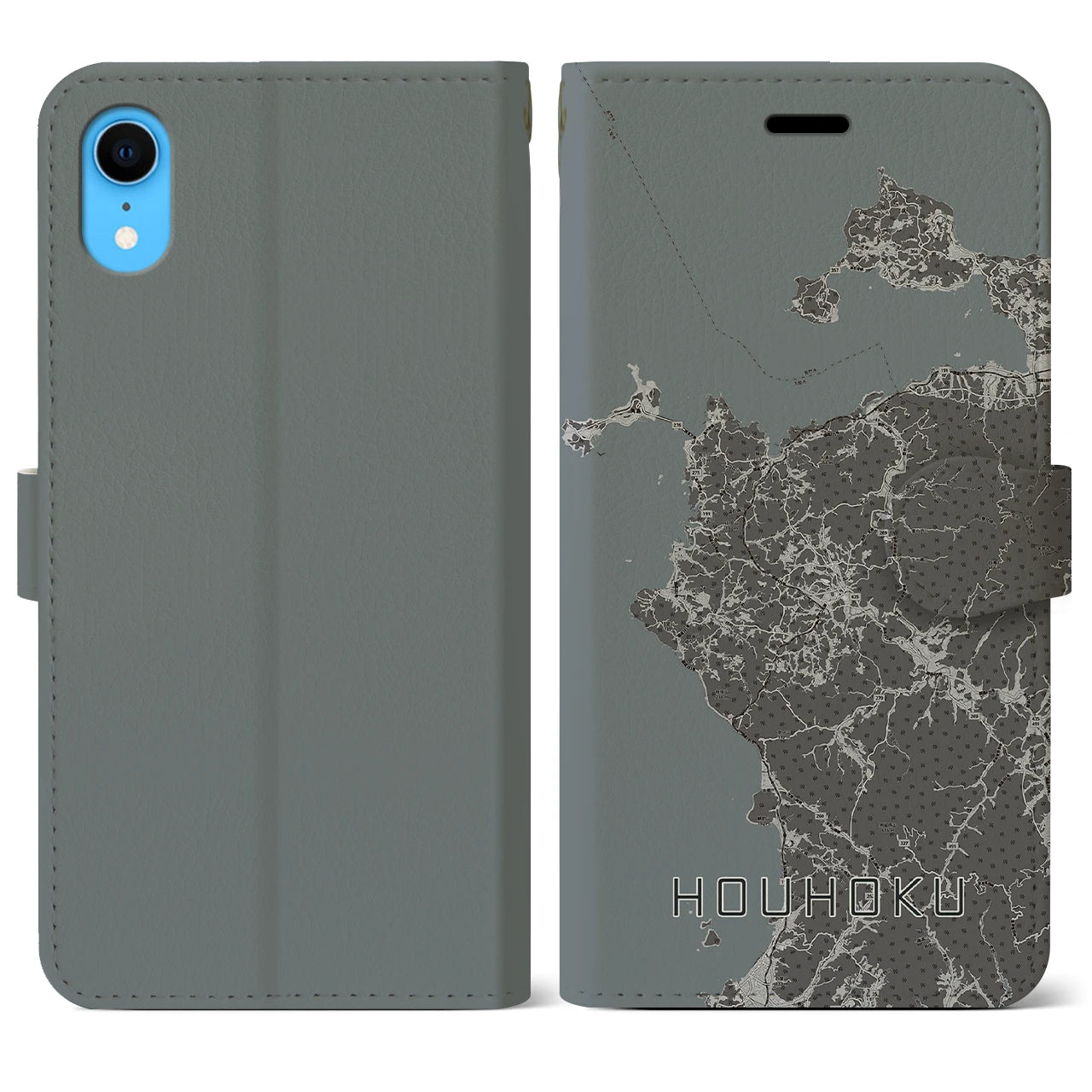 【豊北(山口県)】地図柄iPhoneケース(手帳タイプ)モノトーン・iPhone XR 用