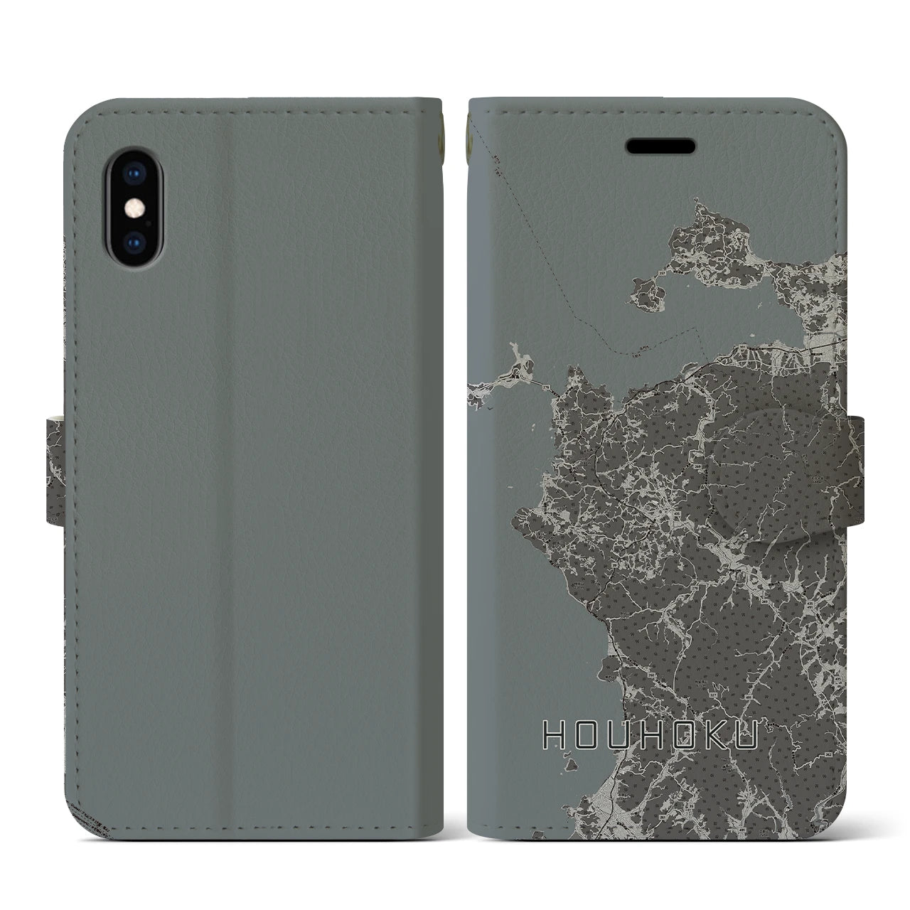 【豊北(山口県)】地図柄iPhoneケース(手帳タイプ)モノトーン・iPhone XS / X 用