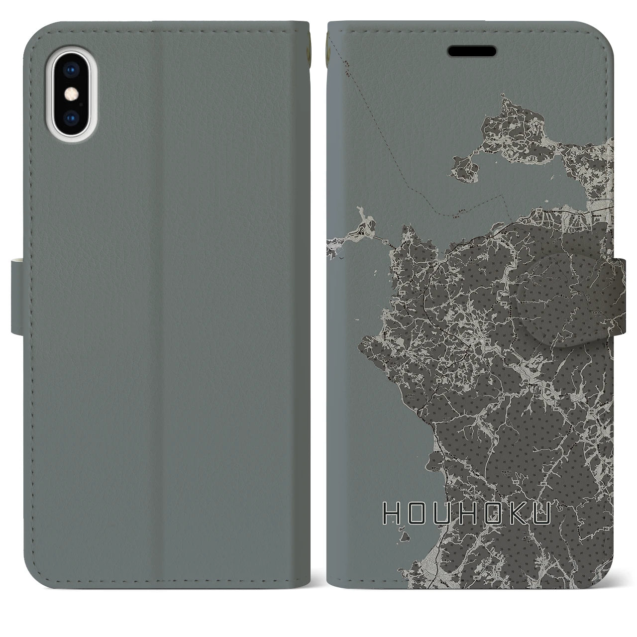 【豊北(山口県)】地図柄iPhoneケース(手帳タイプ)モノトーン・iPhone XS Max 用