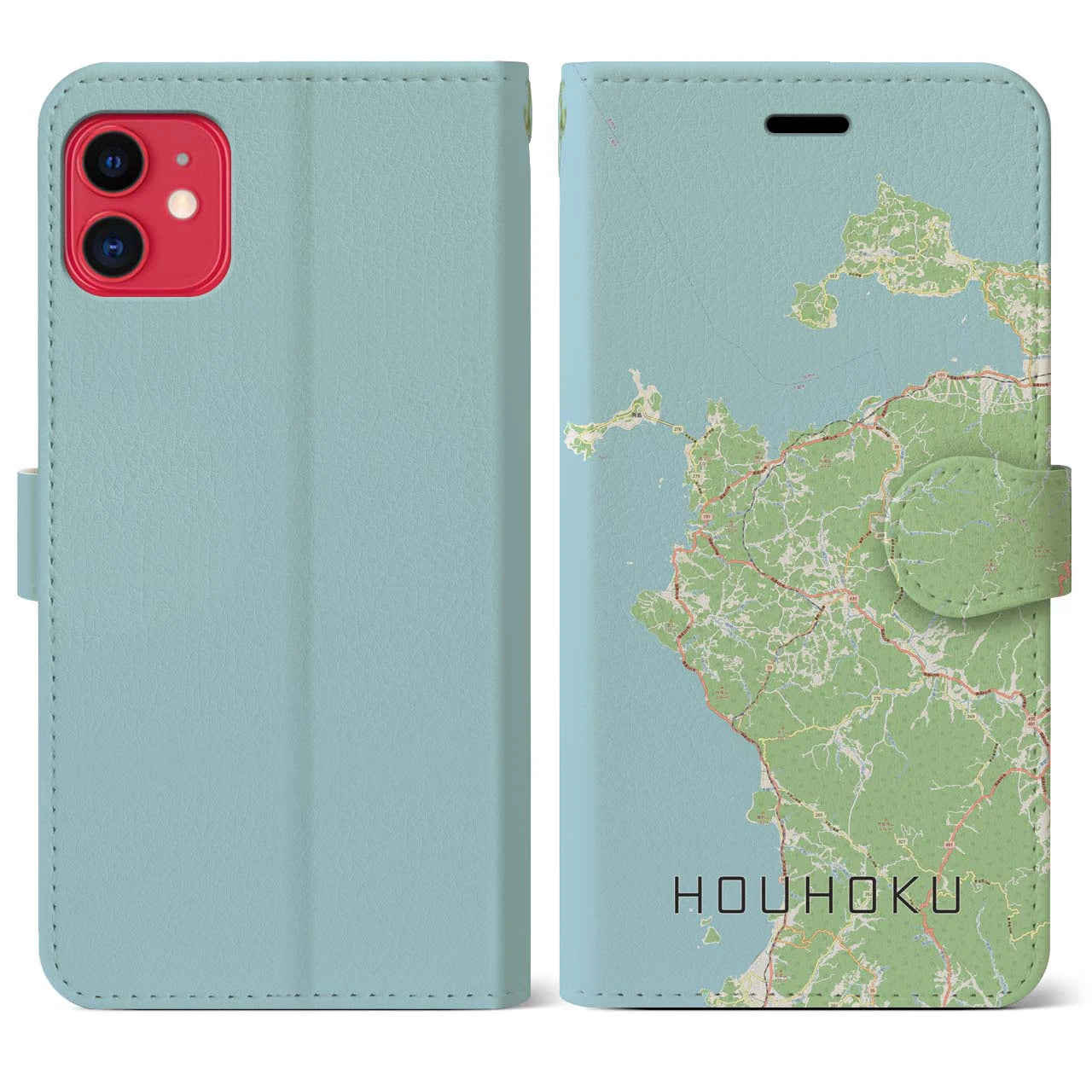 【豊北(山口県)】地図柄iPhoneケース(手帳タイプ)ナチュラル・iPhone 11 用