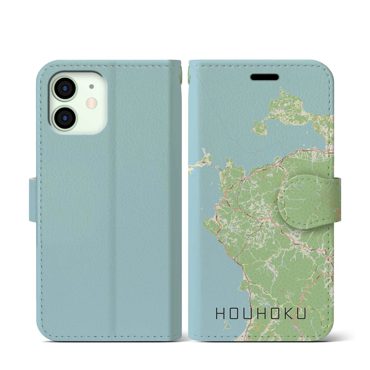 【豊北(山口県)】地図柄iPhoneケース(手帳タイプ)ナチュラル・iPhone 12 mini 用