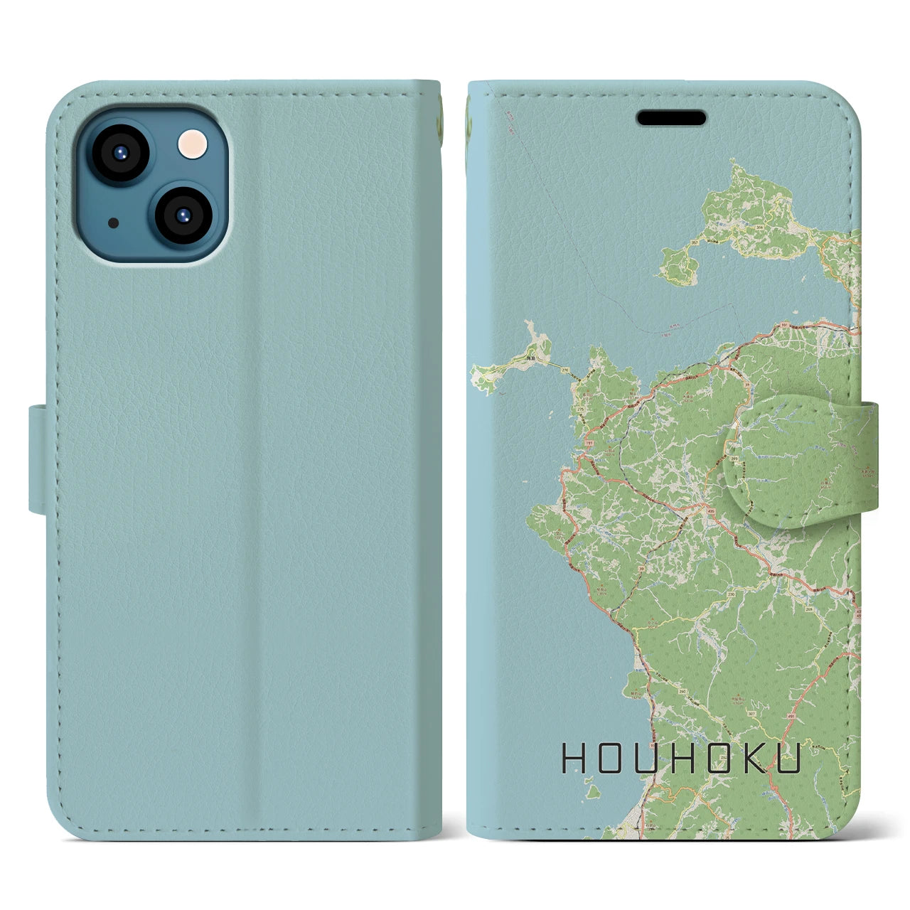 【豊北(山口県)】地図柄iPhoneケース(手帳タイプ)ナチュラル・iPhone 13 用