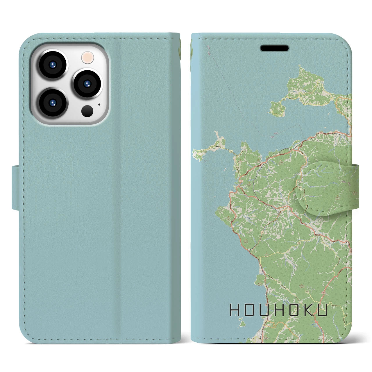 【豊北(山口県)】地図柄iPhoneケース(手帳タイプ)ナチュラル・iPhone 13 Pro 用