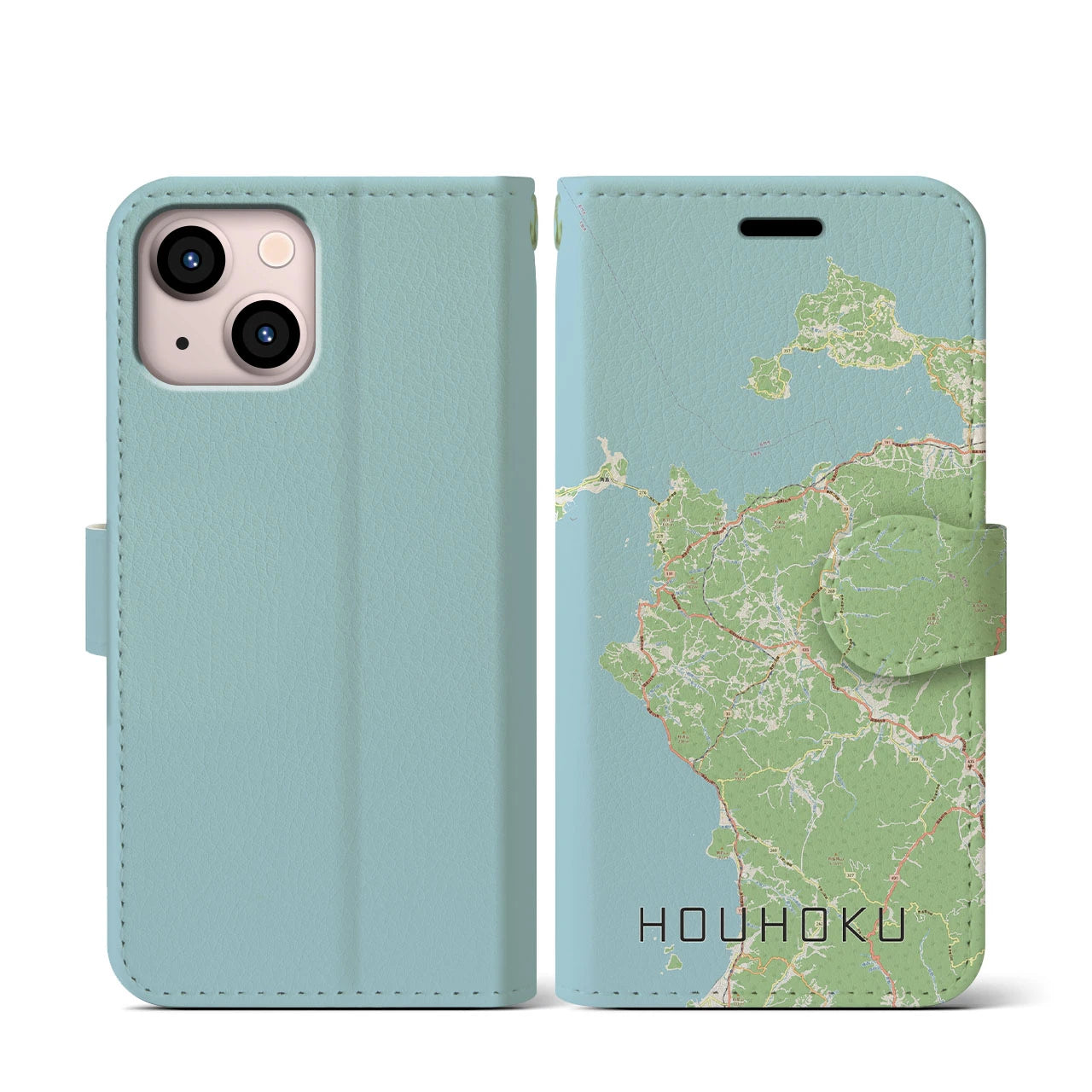 【豊北(山口県)】地図柄iPhoneケース(手帳タイプ)ナチュラル・iPhone 13 mini 用