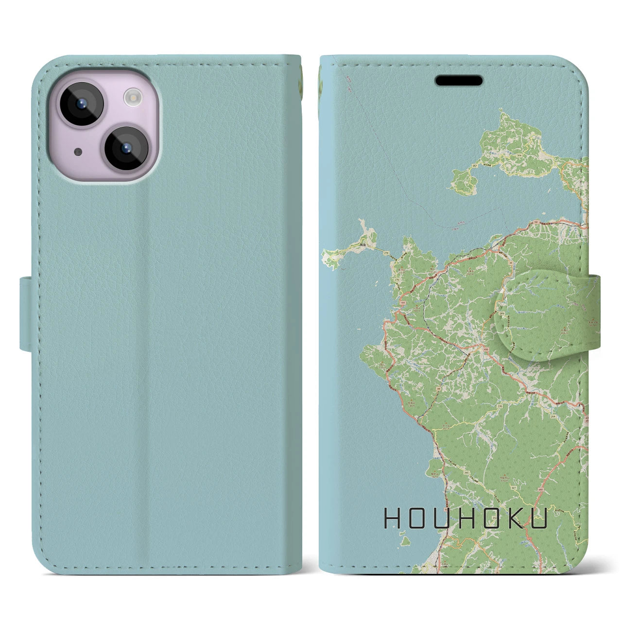 【豊北(山口県)】地図柄iPhoneケース(手帳タイプ)ナチュラル・iPhone 14 用