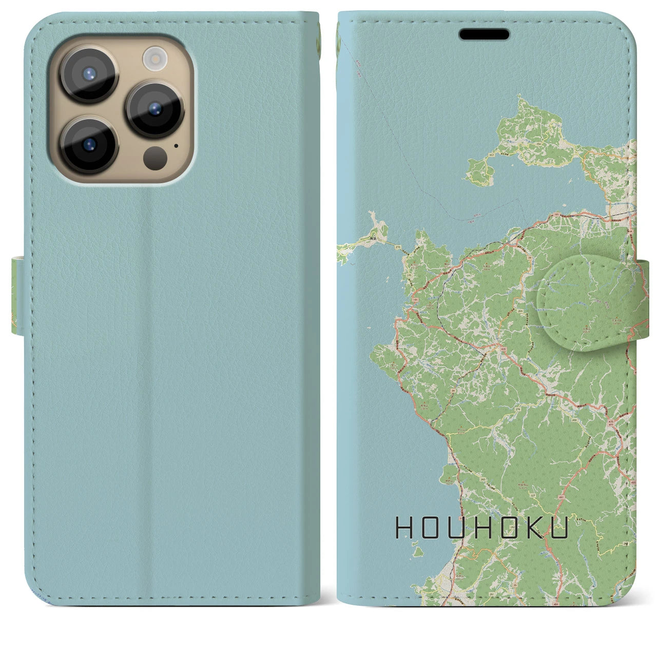 【豊北(山口県)】地図柄iPhoneケース(手帳タイプ)ナチュラル・iPhone 14 Pro Max 用