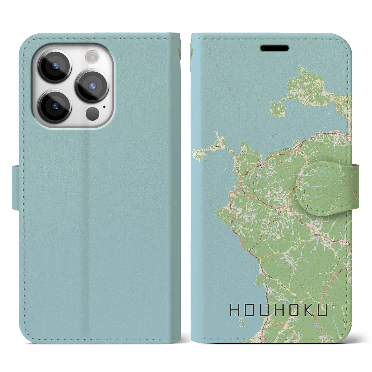 【豊北(山口県)】地図柄iPhoneケース(手帳タイプ)ナチュラル・iPhone 14 Pro 用