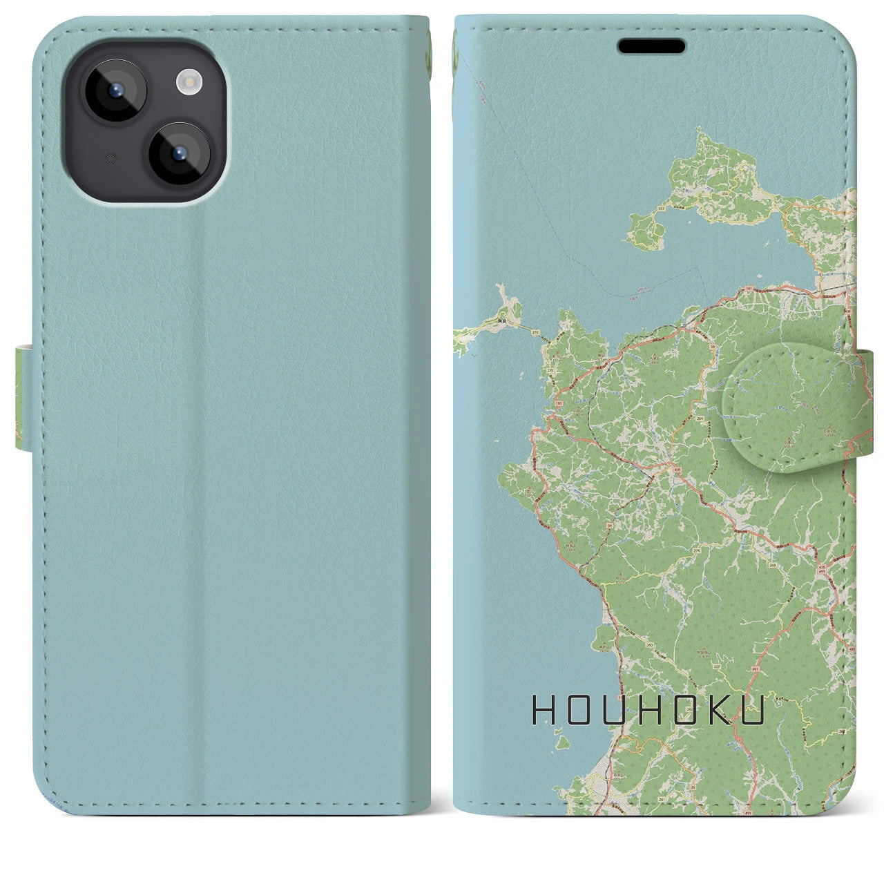 【豊北(山口県)】地図柄iPhoneケース(手帳タイプ)ナチュラル・iPhone 14 Plus 用