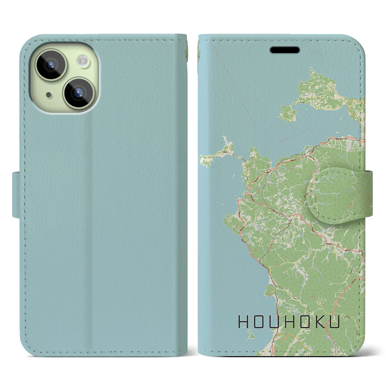 【豊北(山口県)】地図柄iPhoneケース(手帳タイプ)ナチュラル・iPhone 15 用