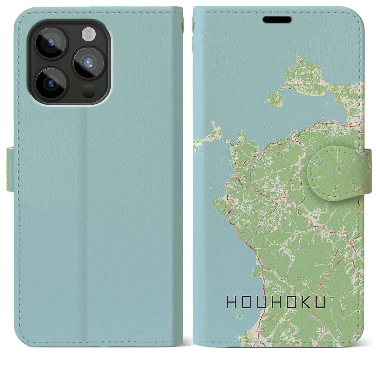 【豊北(山口県)】地図柄iPhoneケース(手帳タイプ)ナチュラル・iPhone 15 Pro Max 用