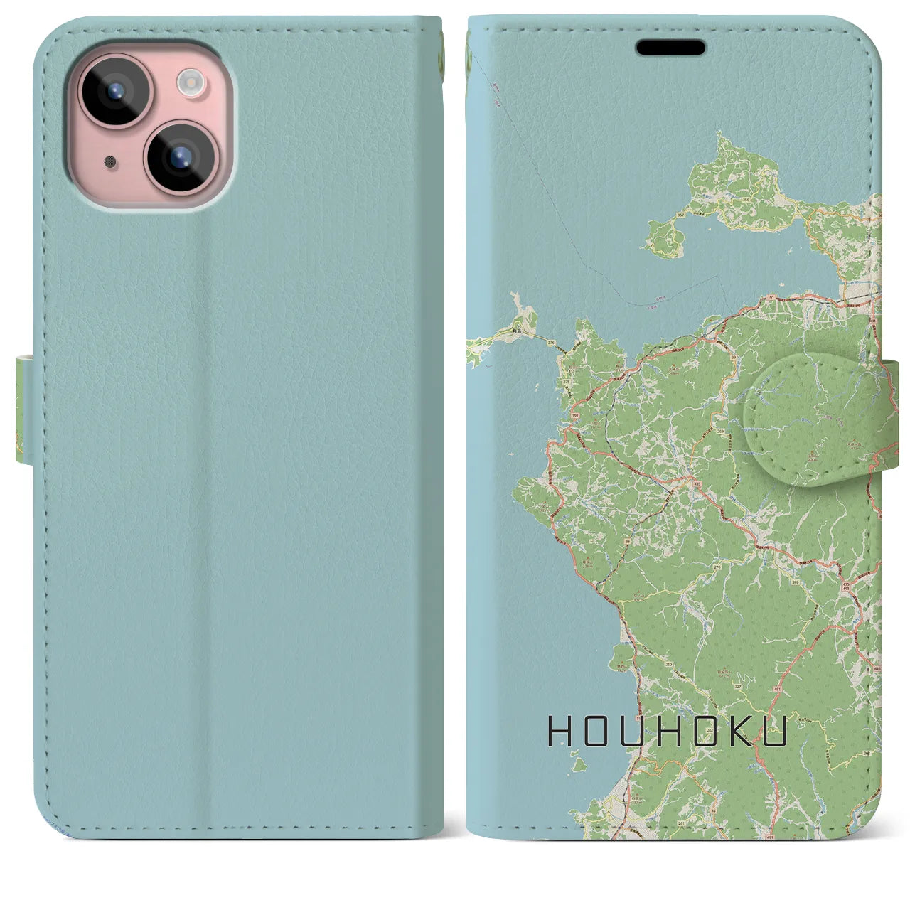 【豊北(山口県)】地図柄iPhoneケース(手帳タイプ)ナチュラル・iPhone 15 Plus 用