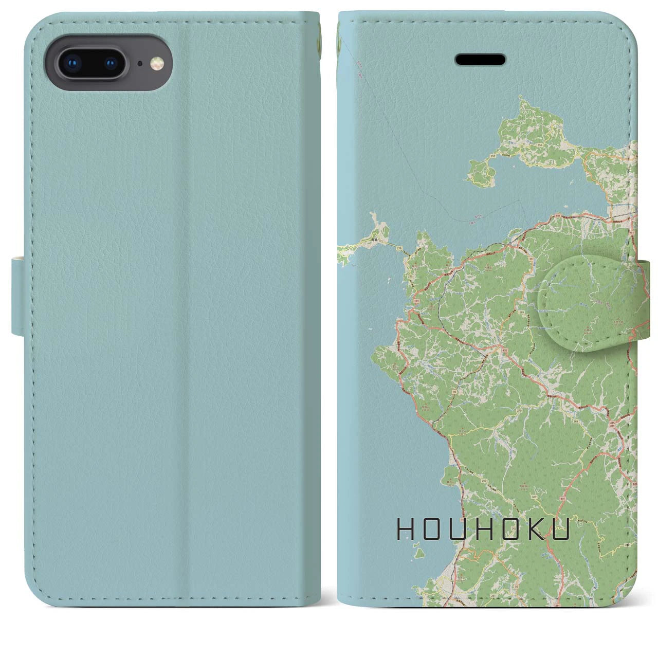 【豊北(山口県)】地図柄iPhoneケース(手帳タイプ)ナチュラル・iPhone 8Plus /7Plus / 6sPlus / 6Plus 用