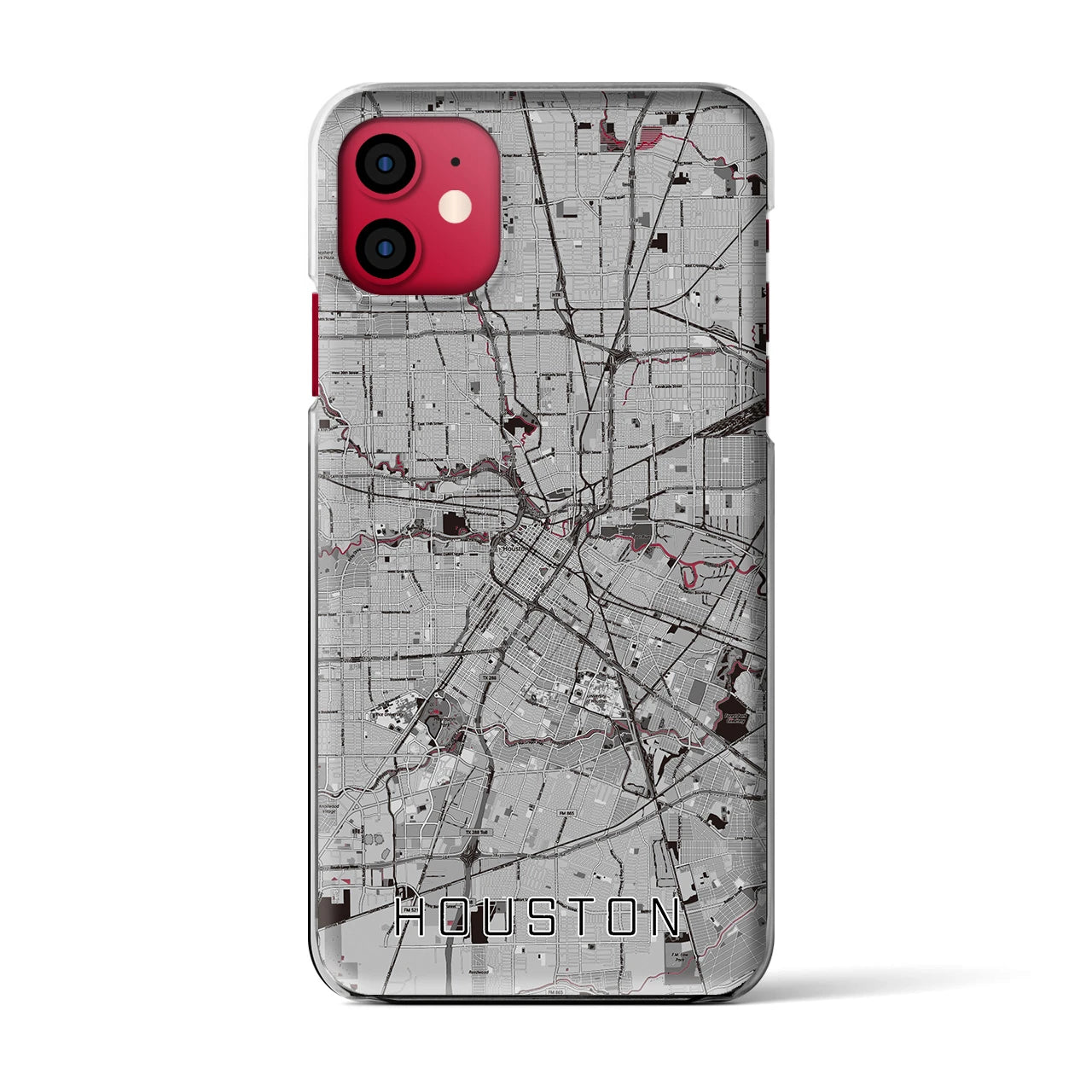 【ヒューストン(アメリカ)】地図柄iPhoneケース(クリアタイプ)モノトーン・iPhone 11 用