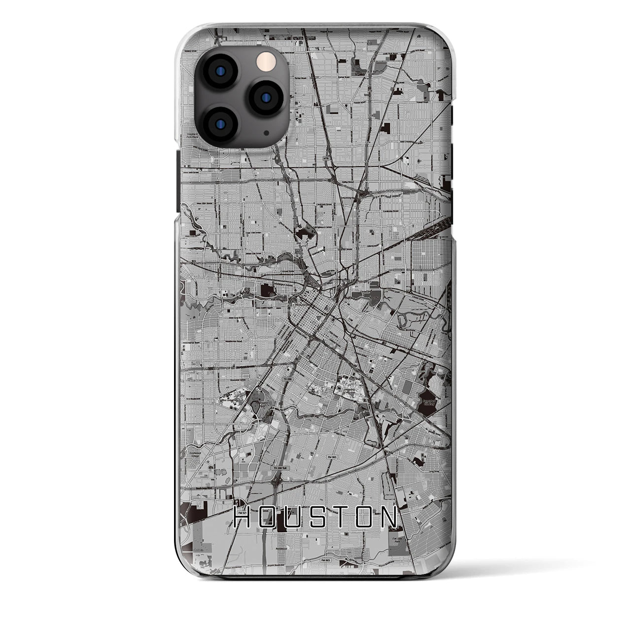 【ヒューストン(アメリカ)】地図柄iPhoneケース(クリアタイプ)モノトーン・iPhone 11 Pro Max 用