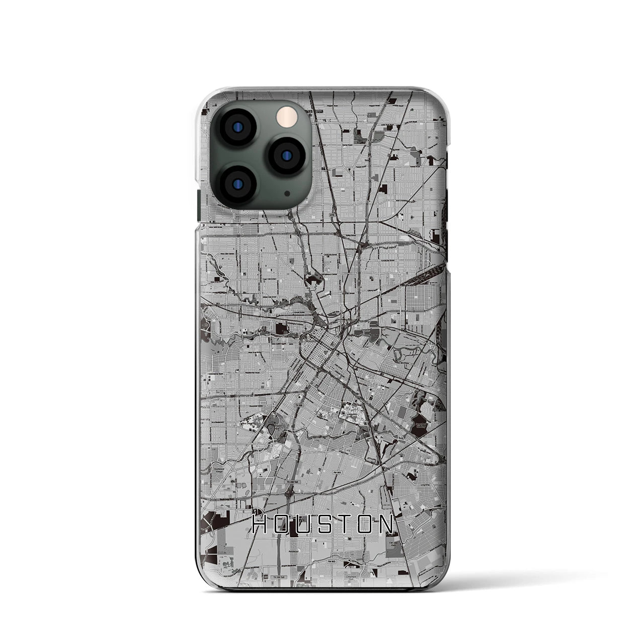 【ヒューストン(アメリカ)】地図柄iPhoneケース(クリアタイプ)モノトーン・iPhone 11 Pro 用