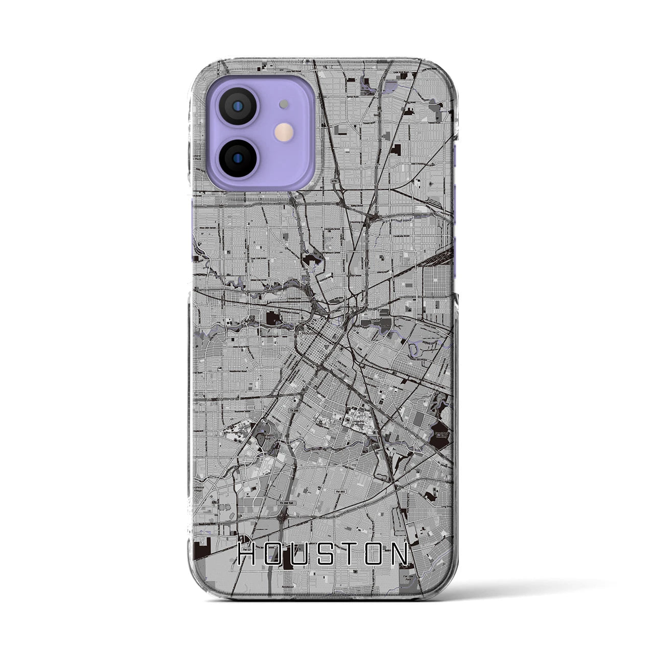 【ヒューストン(アメリカ)】地図柄iPhoneケース(クリアタイプ)モノトーン・iPhone 12 / 12 Pro 用