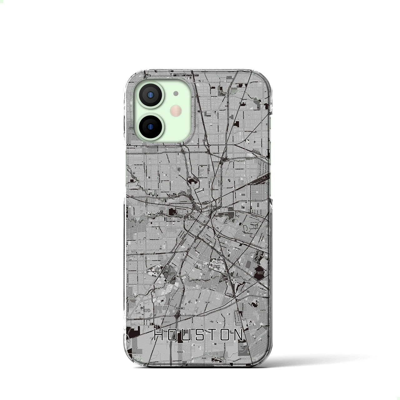 【ヒューストン(アメリカ)】地図柄iPhoneケース(クリアタイプ)モノトーン・iPhone 12 mini 用