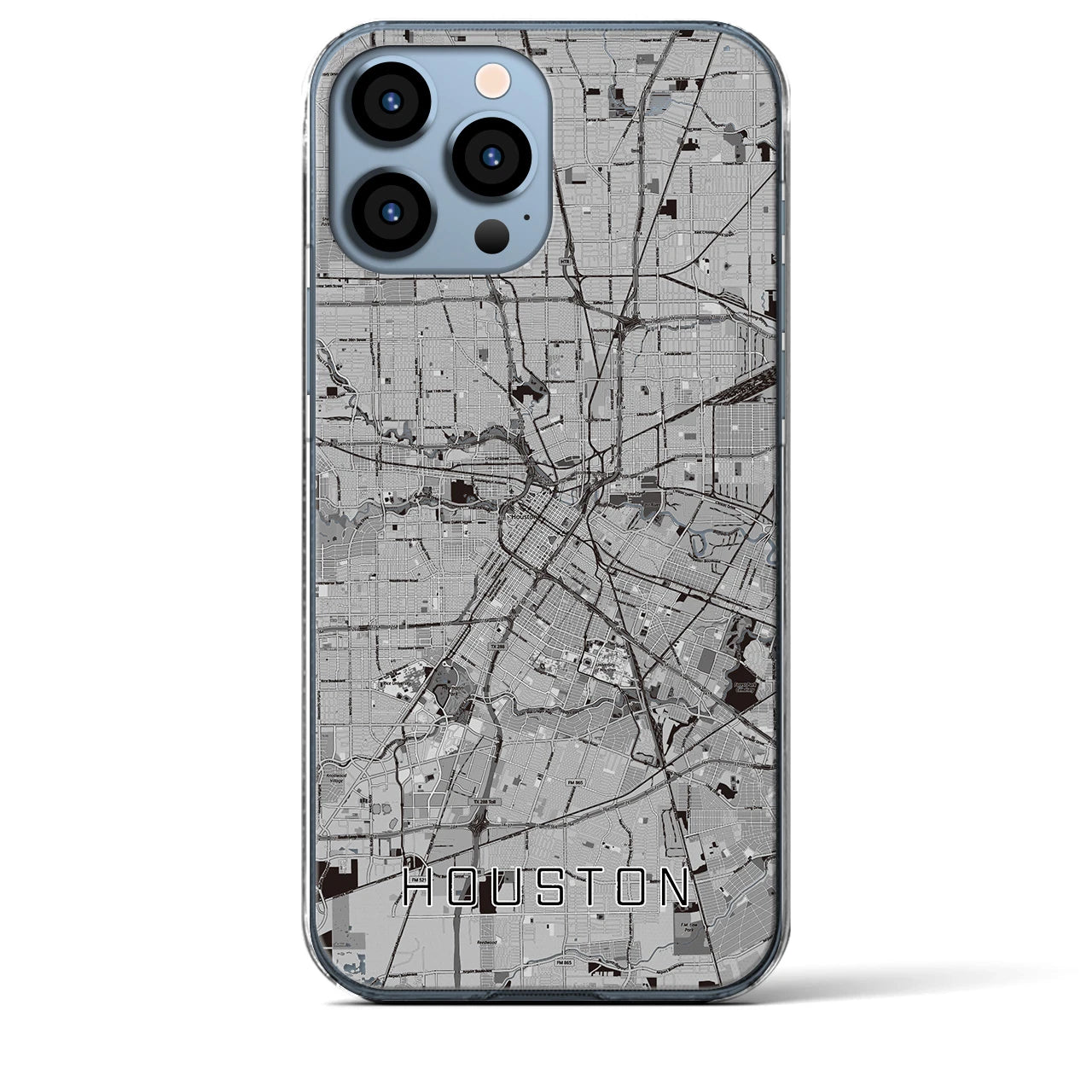 【ヒューストン(アメリカ)】地図柄iPhoneケース(クリアタイプ)モノトーン・iPhone 13 Pro Max 用