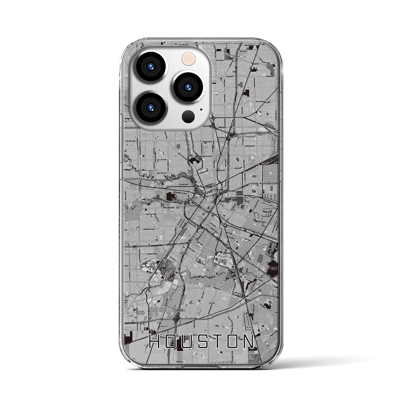 【ヒューストン(アメリカ)】地図柄iPhoneケース(クリアタイプ)モノトーン・iPhone 13 Pro 用