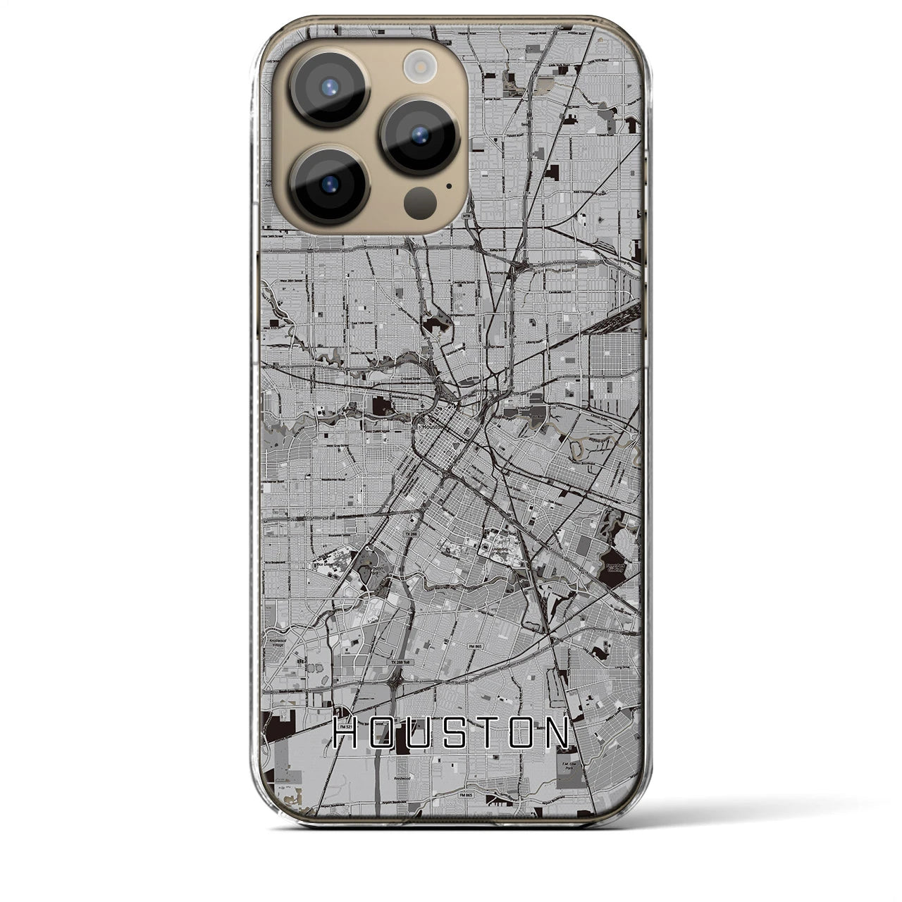 【ヒューストン(アメリカ)】地図柄iPhoneケース(クリアタイプ)モノトーン・iPhone 14 Pro Max 用