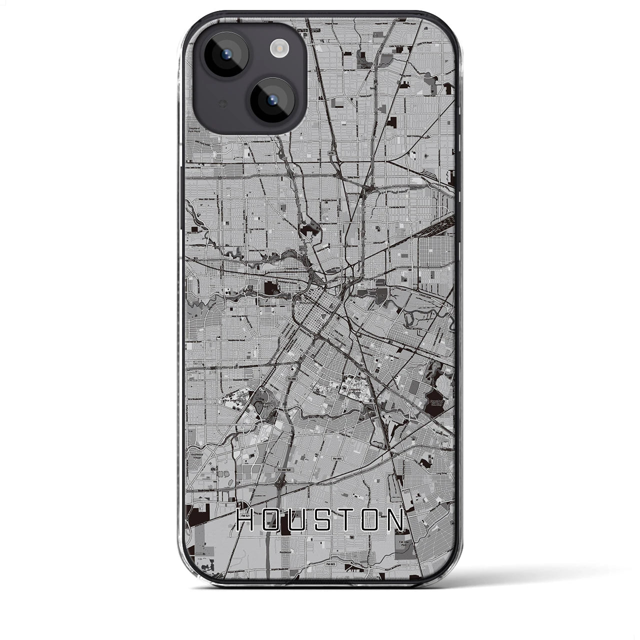 【ヒューストン(アメリカ)】地図柄iPhoneケース(クリアタイプ)モノトーン・iPhone 14 Plus 用