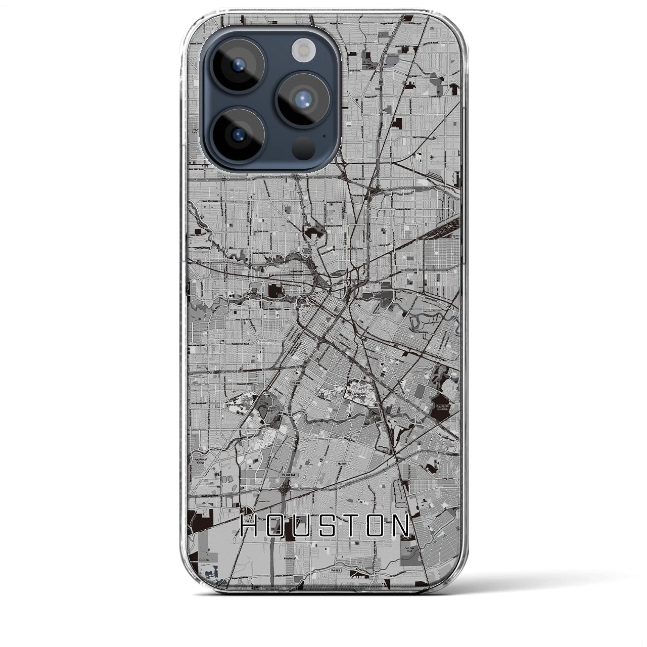 【ヒューストン(アメリカ)】地図柄iPhoneケース(クリアタイプ)モノトーン・iPhone 15 Pro Max 用