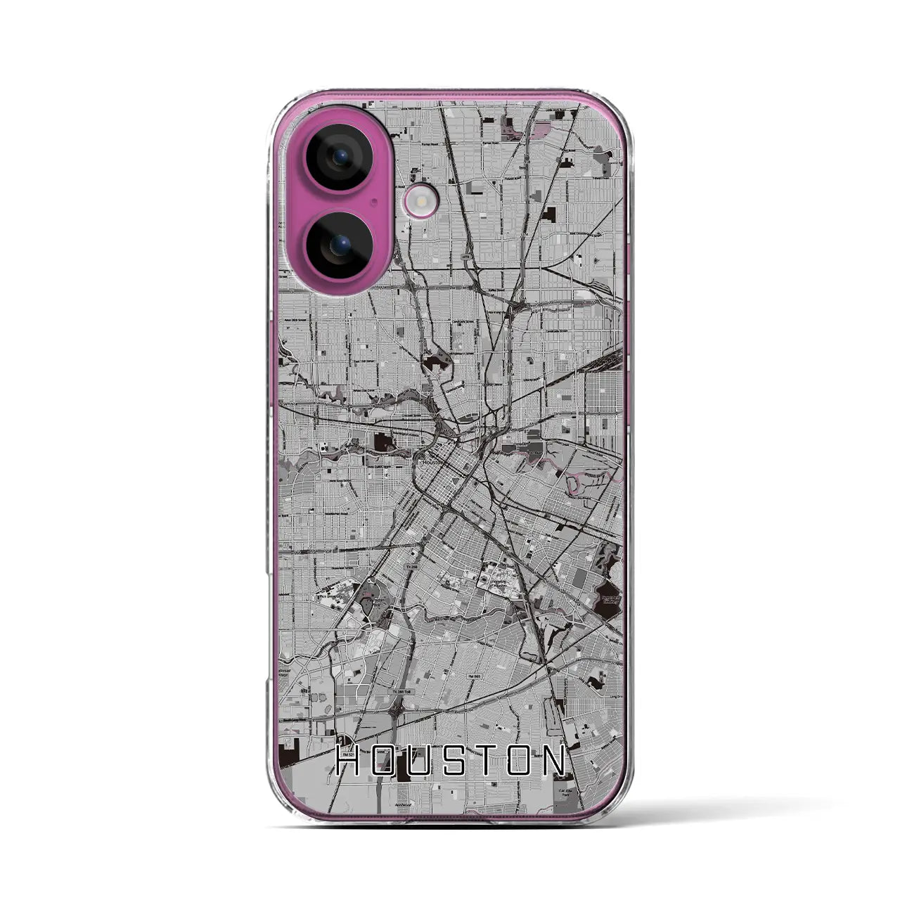 【ヒューストン(アメリカ)】地図柄iPhoneケース(クリアタイプ)モノトーン・iPhone 16 Pro 用